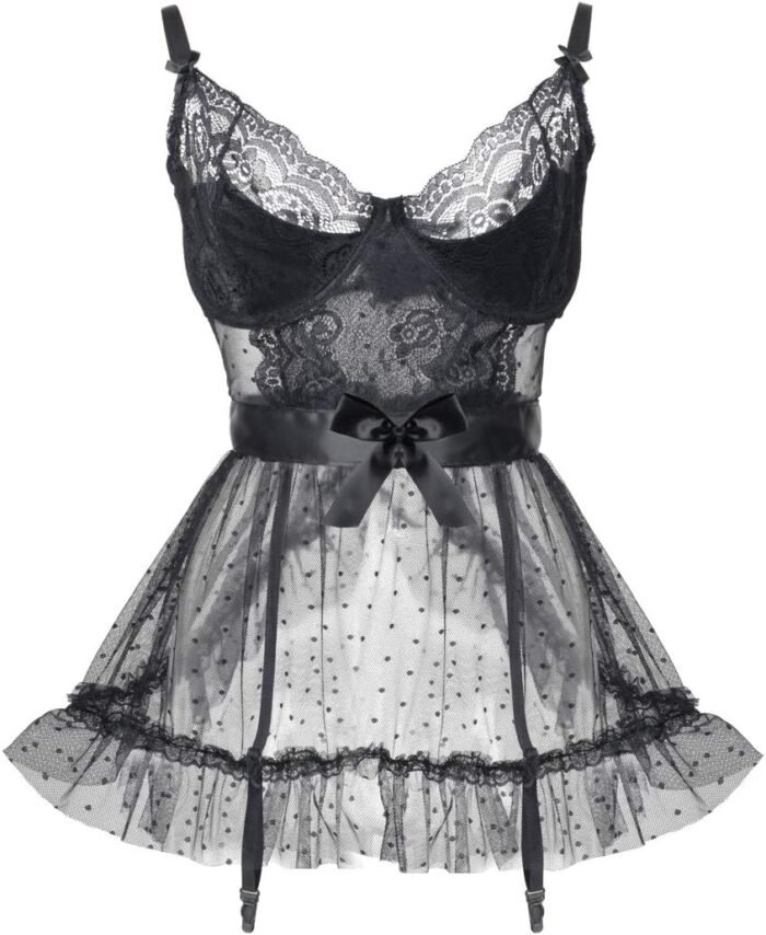 LINGERLOVE Babydoll Lingerie Nightdress for Women Plus Size Sexy Underwire Lace Chemise Sleepwear