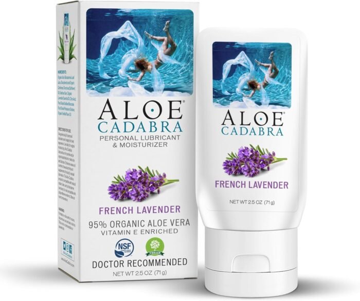 Aloe Cadabra Flavored Personal Lubricant and Vaginal Moisturizer, Organic Edible Aloe Lube for Men, Women and Couples, Non-Staining, pH Balanced, Toy Compatible (French Lavender, 2.5 Ounces, 1 Pack)