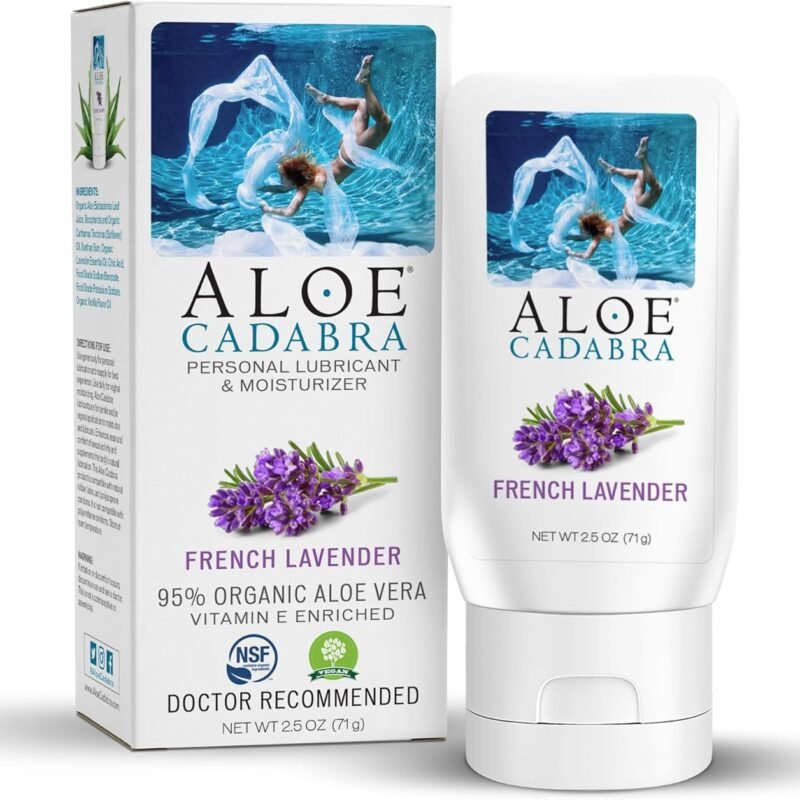 Aloe Cadabra Flavored Personal Lubricant and Vaginal Moisturizer, Organic Edible Aloe Lube for Men, Women and Couples, Non-Staining, pH Balanced, Toy Compatible (French Lavender, 2.5 Ounces, 1 Pack)