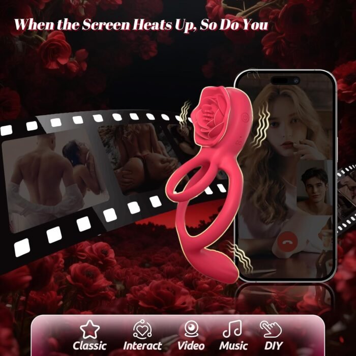 Rose Vibrating Cock Ring with Taint Testicle Clitoral Stimulator, App Remote Control Male Pleasure Penis Ring Vibrator, Couples Adult Sex Toys Games for Men Women, ZOOPLOU Couple Sex Toy Sex - Image 5