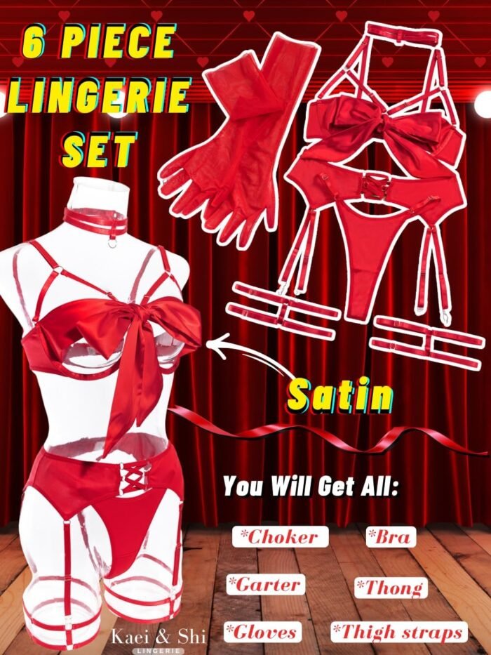 Kaei&Shi Sexy Bow Lingerie for Women,Unwrap Present Bra And Panty Set,Strappy Garter Lingeries Xmas Valentines Birthday Gift - Image 3