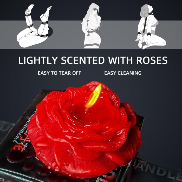 Set of 4 Low Temperature Red Rose Flower Shaped Scented Wax Play Candles - Romantic Drip Candles for Lovers, Couples, Weddings and Home Decor Games Atmosphere Scented Wax - Image 4