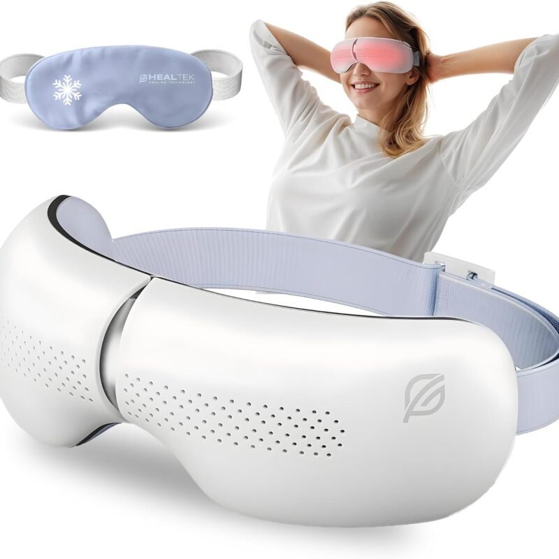 Premium Eye Massager with Heat & Cooling Gel Mask Heated Eye Massager for Migraine w Bluetooth & White Noise Massaging Mask for Tension & Stress Relief, Birthday Gift
