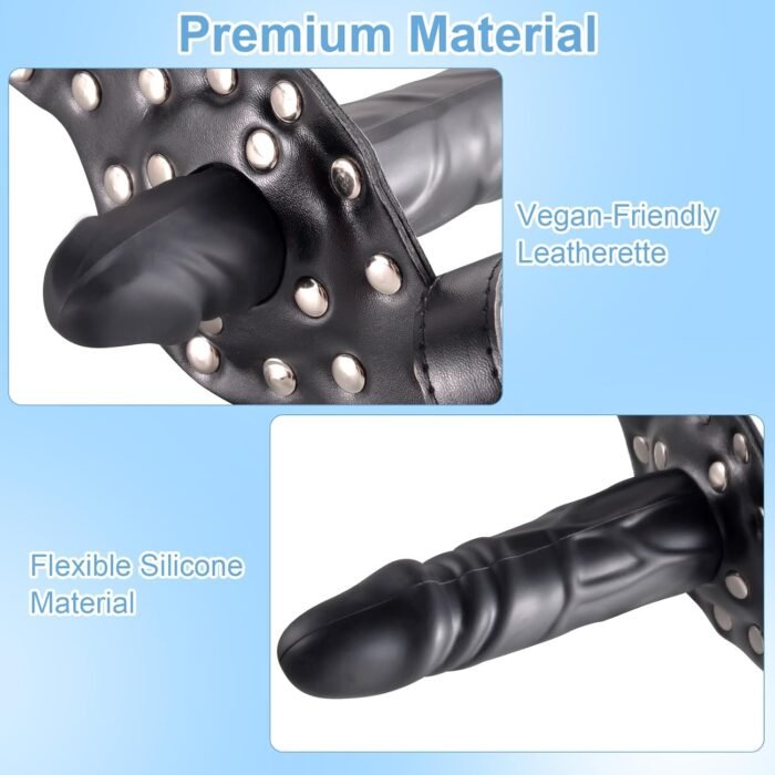 Double-Cock Dildo Penis Mouth Gag Plug, Padlock Ball Gag,Adjustable Bondage Leather Strap,BDSM Sex Toys for Man Women Couple,7.48 INCH - Image 4
