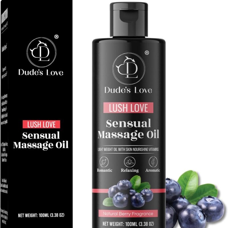 Dude's Love Organic Berry Sensual Massage Oil for Couples - Edible, Detoxifying, Stimulating - 3.38 Fl Oz
