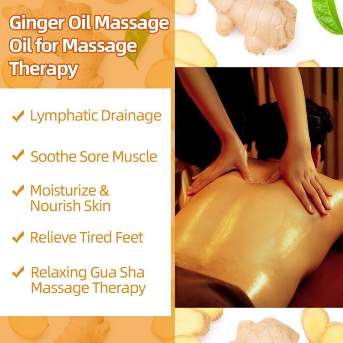 Ginger Oil Massage Oil for Massage Therapy,Ginger Oil Lymphatic Drainage Massage,Sore Muscle Massage Oil,Natural Ginger Body Oil for Gua Sha Massage with Arnica Oil-Warming,Relaxing,Soothing Muscles - Image 2