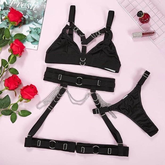 Women Teddy Lingerie Push Up Choker Belt Lingerie Set - Image 7