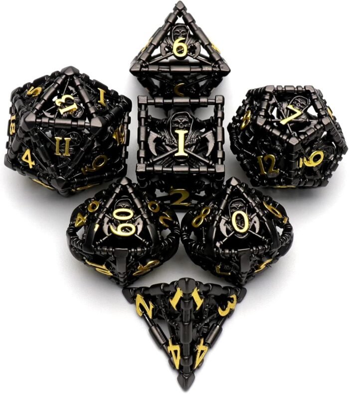 DND Dice, Dungeons and Dragons Dice Metal Polyhedral Dice Set Role Playing D&D Dice HNCCESG Hollow Grim Reaper Gaming for RPG Table Game (Black) - Image 2