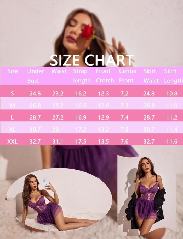 Avidlove Lingerie for Women Lace Bodysuit with Detachable Mesh Mini Skirt Push Up Teddy Lingerie Set - Image 5