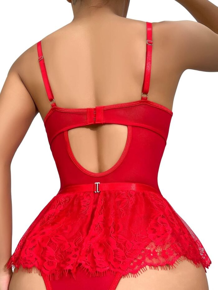 Lilosy Sexy Stocking Heart Rhinestones Underwire Babydoll Lace Mesh Garter - Image 2