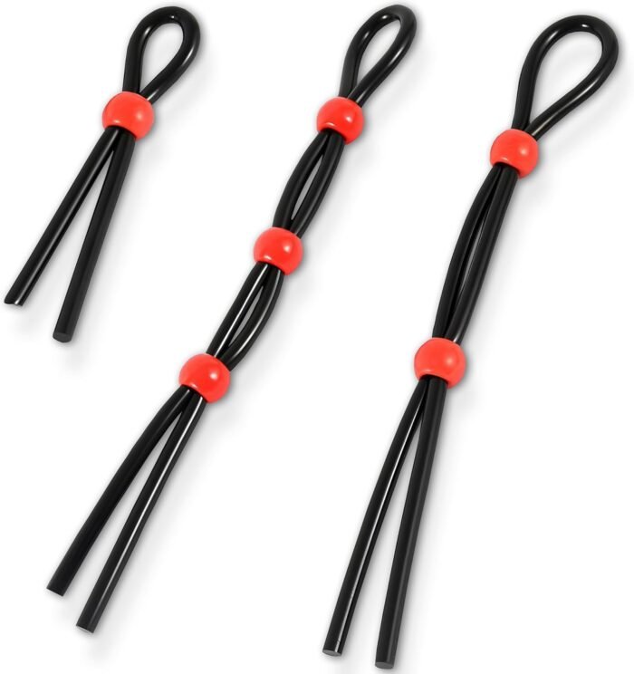 Adjustable Cock Ring Set with Bead Design, 3 Pack, Black and Red