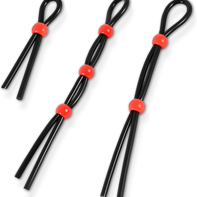 Adjustable Cock Ring Set with Bead Design, 3 Pack, Black and Red