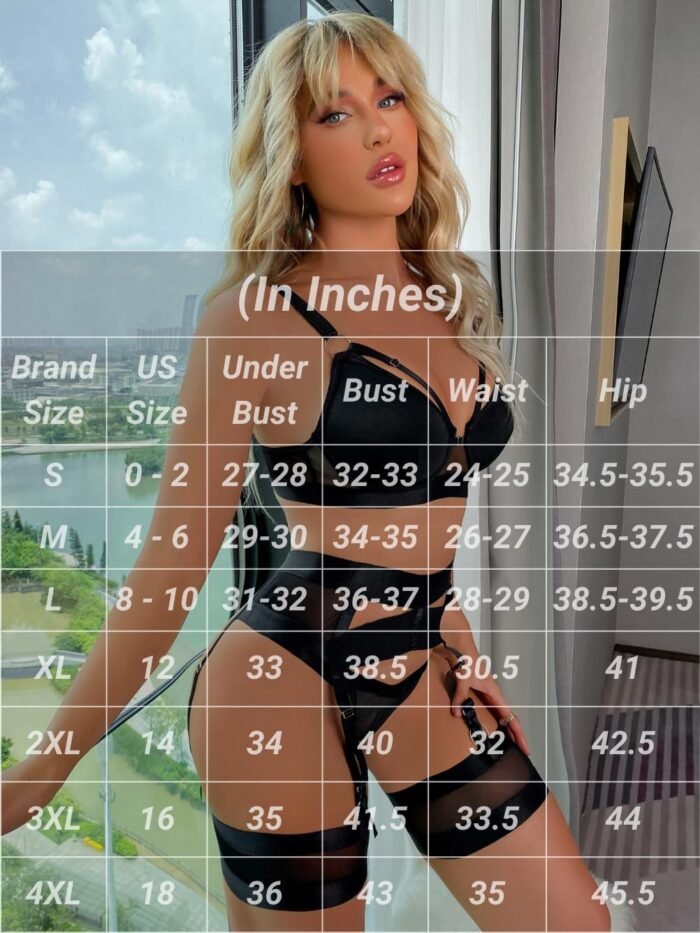 Garter Lingerie for Women,Sexy Lace Lingerie,Sheer Matching 4 Piece Lingerie Set - Image 5