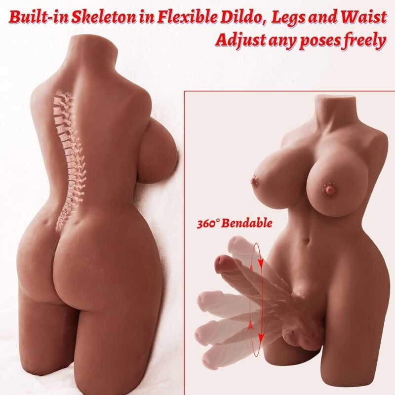 Shemale Sex Doll Torso Dildo,Male Sex Toy with Flexible Dildo for Women, Breasts and Anal Sex, Unisex Love Doll for Men Gay Couple, Transsexual Torso Toy with Huge Dildo, Brown