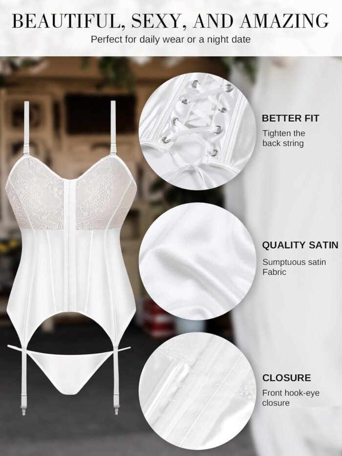 Women's Sexy Lace Lingerie Set with Garter Belt Bodysuit Teddy and Panty - Image 3