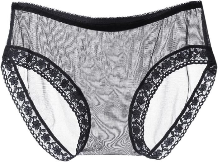 Womens Underwear Lace Mesh Sheer Middle Waisted Bowknot Underwear See Through Seductive Underwear - Image 4