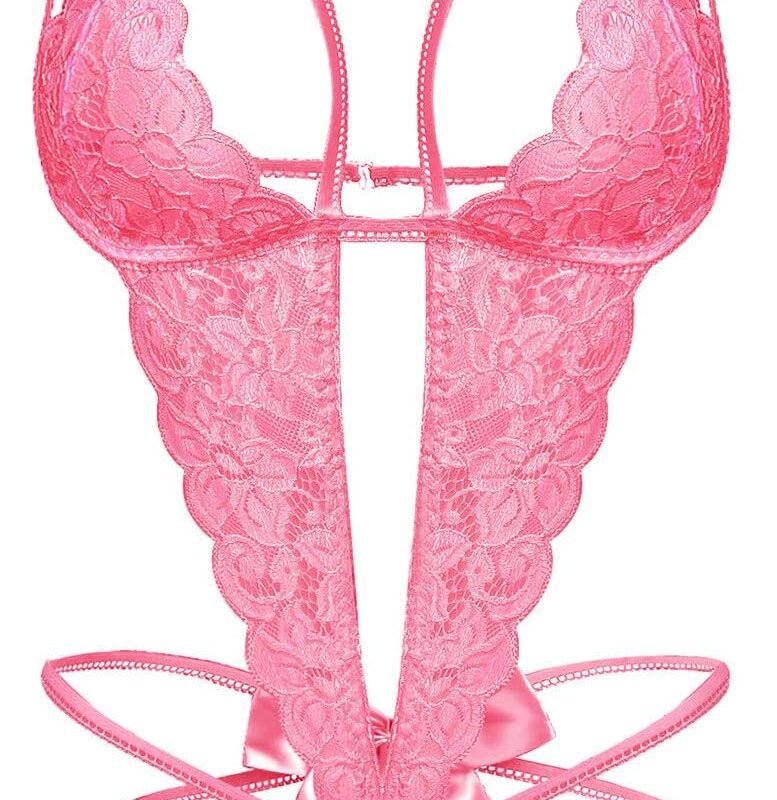 Donnalla Women's Deep V Lace Teddy One Piece Lingerie Cutout Strappy Lingerie