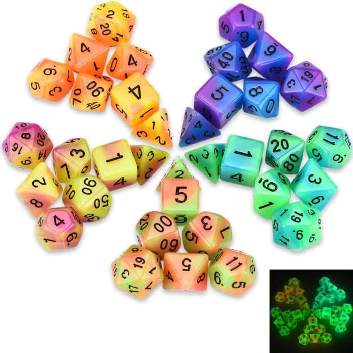 Glow in The Dark DND Dice Set 11 x 7 Polyhedral Dice (77pcs) for Dungeons and Dragons Tabletop Role-Playing Games, with a Drawstring Bag - Image 4