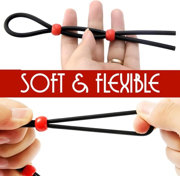 Adjustable Cock Ring Set with Bead Design, 3 Pack, Black and Red - Image 5