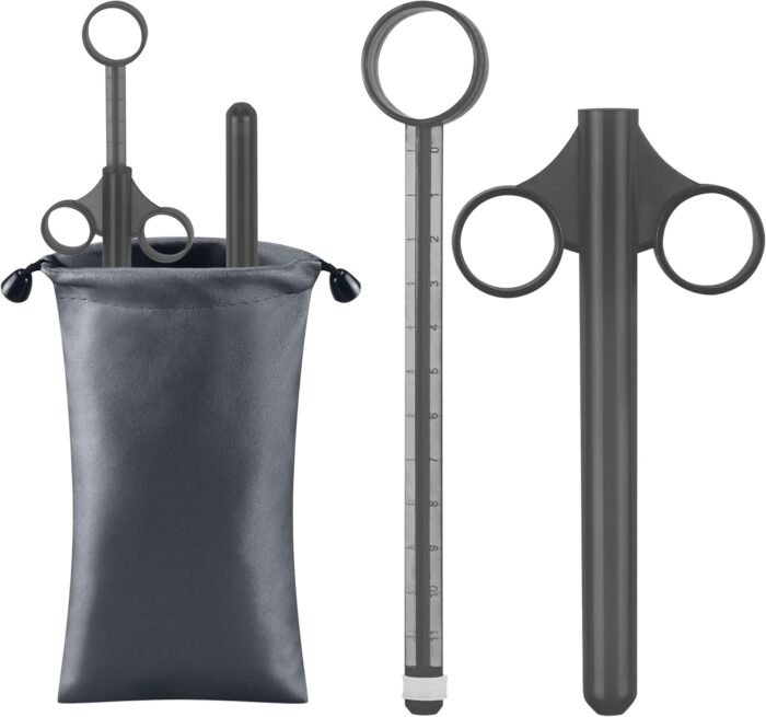 [2Pack+Storage Bag] Lube Applicator Syringe with 10ml Precise Scales, 6.5" Anal Lube Shooter with Air-Proof Silicone Cap Reusable Lubricant Tube Applicator for Women, Men & Couples, Black