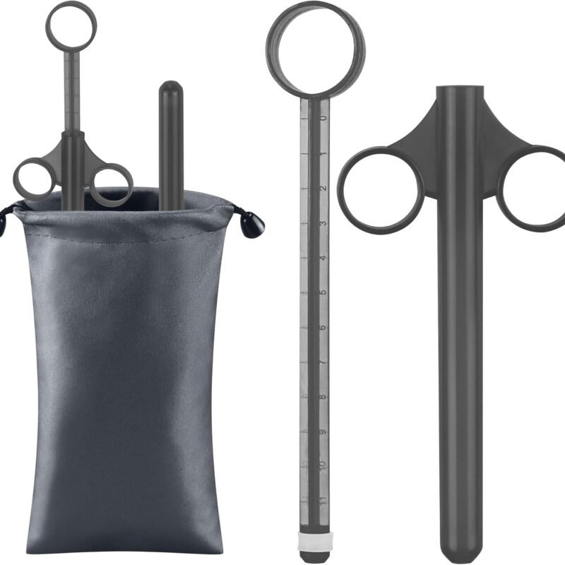 [2Pack+Storage Bag] Lube Applicator Syringe with 10ml Precise Scales, 6.5" Anal Lube Shooter with Air-Proof Silicone Cap Reusable Lubricant Tube Applicator for Women, Men & Couples, Black