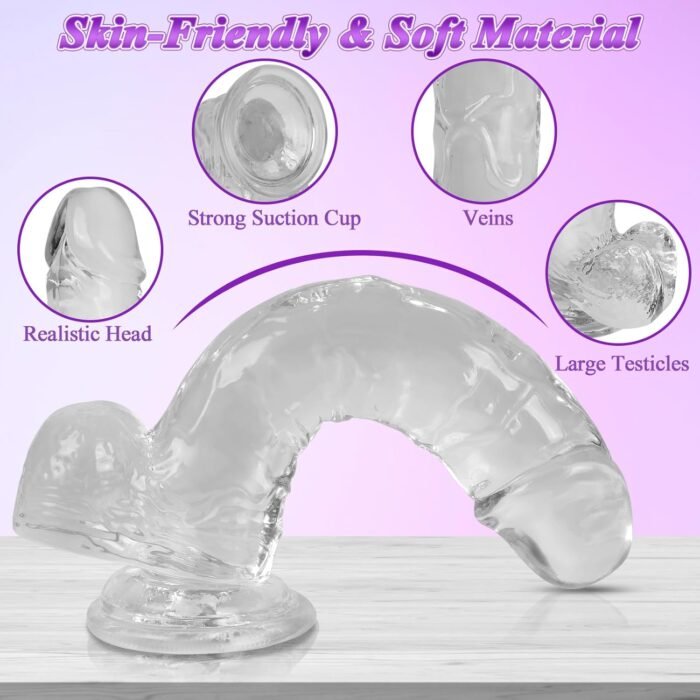 Strap On Dildo with Harness - Wearable Realistic 8.9-Inch Soft Clear Big Dildo with Strong Suction Cup for Female Masturbation, Lesbian Couples, and Gay Pleasure - Image 3