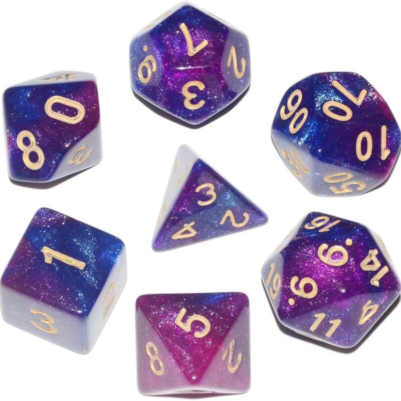 DND Dice 7Pieces, Cosmic Purple Blue Mixed Polyhedral DND Dice for RPG MTG Table Game Dice