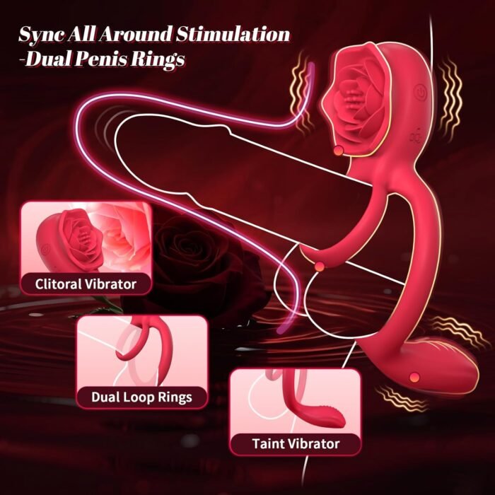 Rose Vibrating Cock Ring with Taint Testicle Clitoral Stimulator, App Remote Control Male Pleasure Penis Ring Vibrator, Couples Adult Sex Toys Games for Men Women, ZOOPLOU Couple Sex Toy Sex - Image 2
