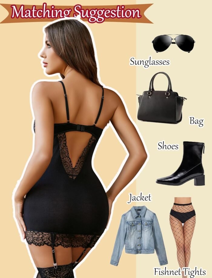 Avidlove Lingerie for Women Teddy Bodysuit with Garter Belt Lace Babydoll Full Slips No Stockings - Image 3