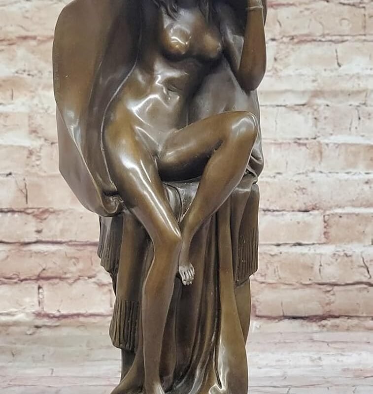 16" Western Art Deco Sculpture Sexy Naked Woman Erotic Nude Girl Bronze Statue Art Sale Gift by Finery Bronze
