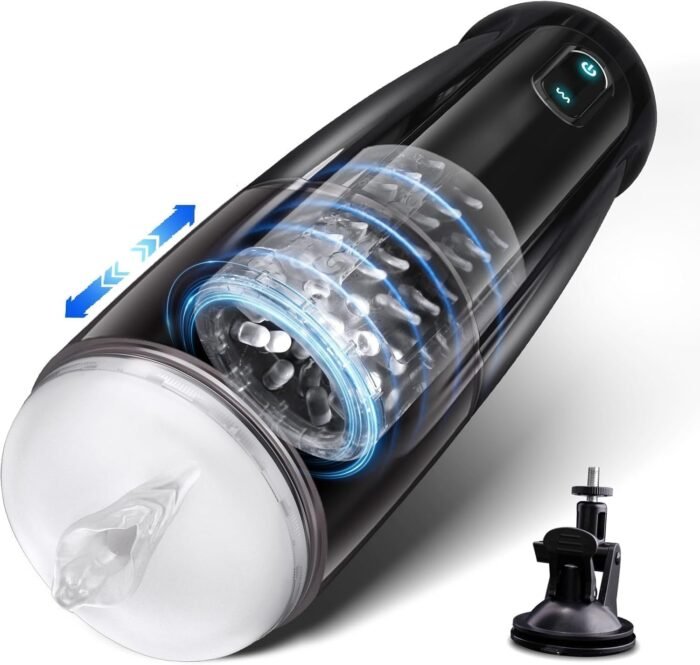 Automatic Male Masturbator Sex Toys for Men, 10 Thrusting & 10 Rotating Modes Blowjob Male Sex Toy Adult Toy, Hands Free Masturbators Pocket Pussy Stroker Penis Pump Sex Machine with Suction Base