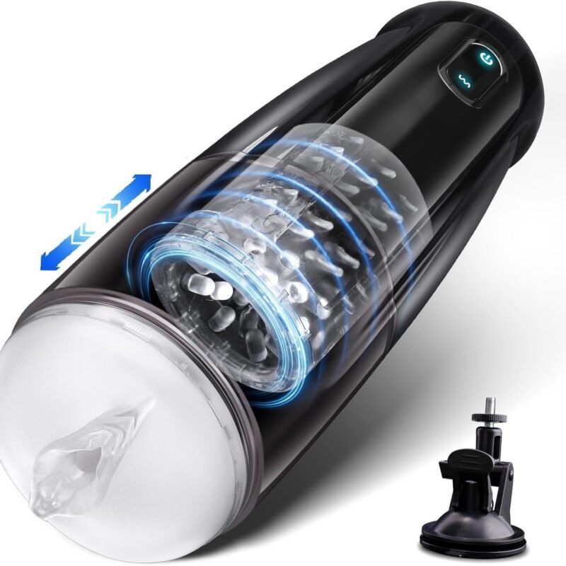 Automatic Male Masturbator Sex Toys for Men, 10 Thrusting & 10 Rotating Modes Blowjob Male Sex Toy Adult Toy, Hands Free Masturbators Pocket Pussy Stroker Penis Pump Sex Machine with Suction Base