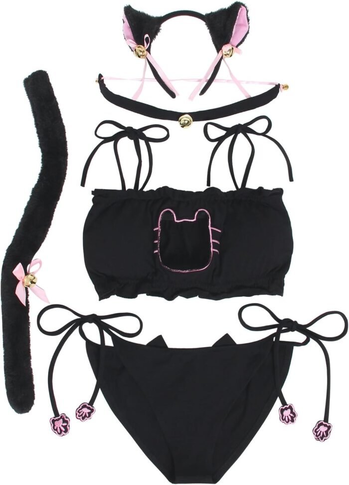 JustinCostume Women's Cosplay Lingerie Set Kitten Keyhole Cute Sexy Outfit