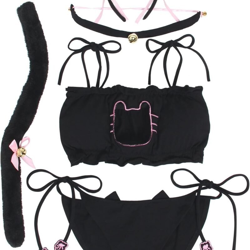 JustinCostume Women's Cosplay Lingerie Set Kitten Keyhole Cute Sexy Outfit
