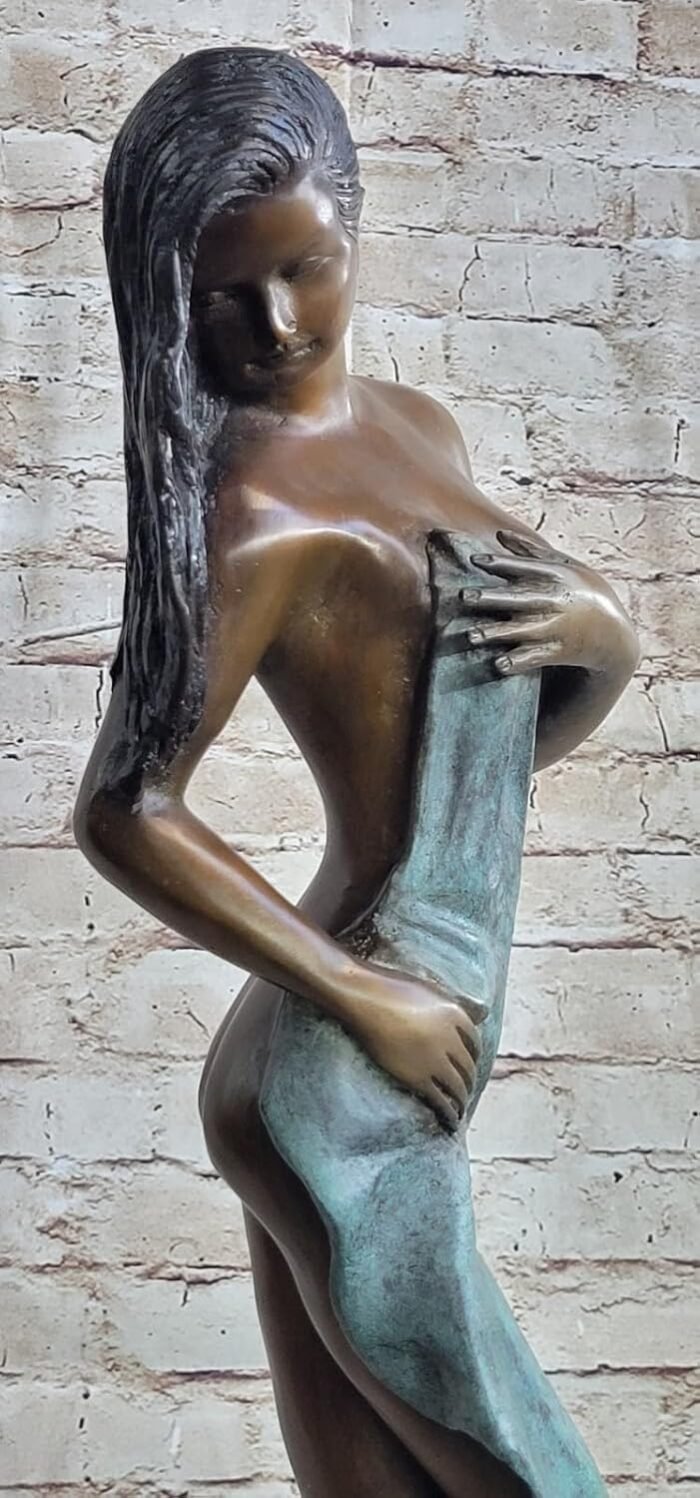 Vintage Art Nouveau Style Bronze & Marble Victorian Lady Erotic Semi Nude Statue Decorative Gift Home Sale by Exotic Bronze - Image 4