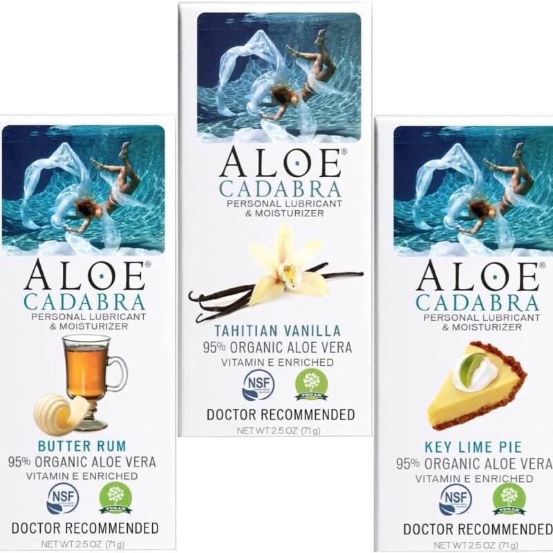 Assorted Flavored Lube Bundle for Her, Him & Couples, (Vanilla, Butter Rum, Key Lime) Aloe Cadabra Premium Natural Flavored Personal Lube