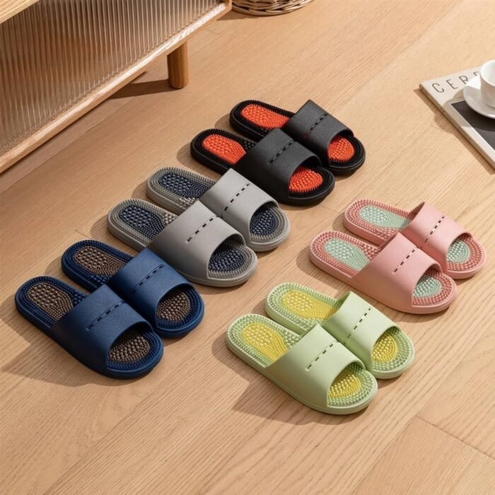 Reflexology Massage Slippers Men Women Acupressure Foot Open Toe Sandals Summer Couples Home Shower Shoes Relieves Nerve Tension and Pain in The Feet(Black,9.5/10) - Image 4