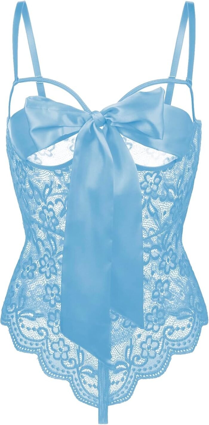 Donnalla Women Sexy Bodysuit Self Knot Front Floral Lace Teddy One Piece Babydoll Naughty Lingerie - Image 5