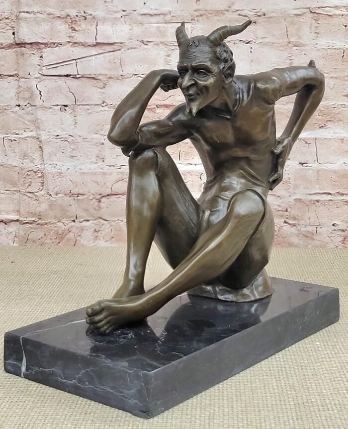 Hot Cast Bronze Lustful Devil Satyr Faun - Art Deco Erotic Sculpture by Milo Decorative Gift Decor Artwork by Think Bronze