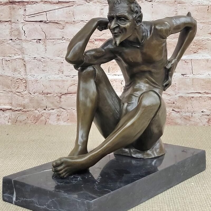 Hot Cast Bronze Lustful Devil Satyr Faun - Art Deco Erotic Sculpture by Milo Decorative Gift Decor Artwork by Think Bronze