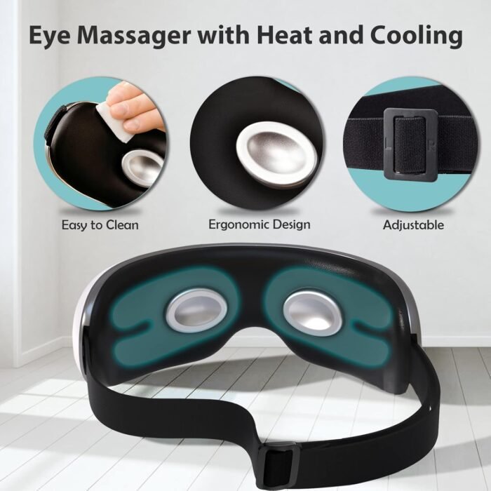 Eye Massager with Heat and Cooling for Migraines, Dry Eyes, Dark Circles, Rechargeable Bluetooth Music Heat Cold Eye Massager Improve Sleeping - Great Gifts for Fathers Day (White) - Image 7
