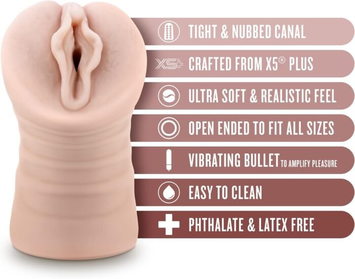 Blush Novelties Enlust Destini - AI Male Masturbator - Tight & Nubbed Canal Stroker with Vibrating Bullet to Amplify Pleasure - Super Soft X5® Plus - Open Ended to Fit Most Sizes - Sex Toy for Men - Image 2