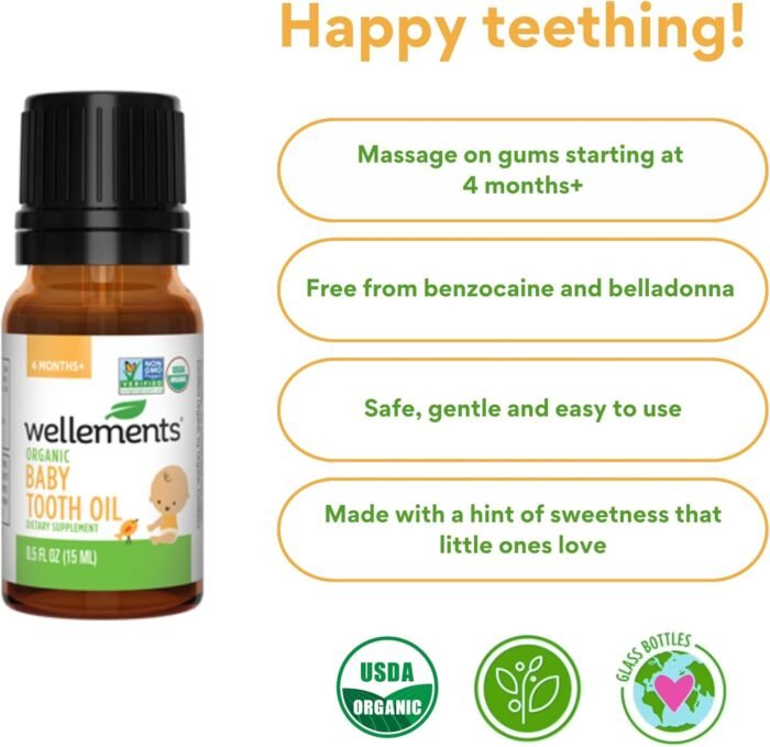 Wellements Organic Baby Tooth Oil | Soothing Massage Oil for Tiny Gums, Helps Make Teething Happy, Made with Safe and Effective Certified Organic Ingredients | 0.5 Fl Oz. 4 Months + - Image 3
