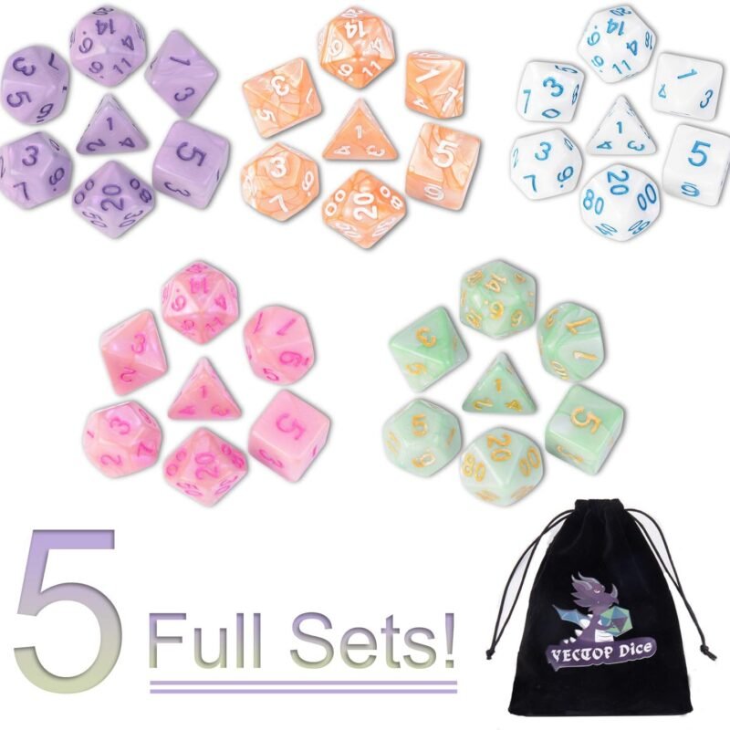 DND Dice, 5 x 7 Sets (35 Pieces) Polyhedron Dice for Dungeons & Dragons RPG MTG DND Tabletop Game with 1 Free Pouch D4 D8 D10 D12 D20