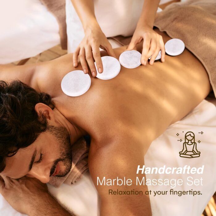 PURAVA Marble Stone Therapy Set - 4-Piece Cold Massage Stones for Neck Cooling, Facials, and Home Spa - White Round Oval Hot Rocks Kit for Relaxation and Pain Relief - Image 2