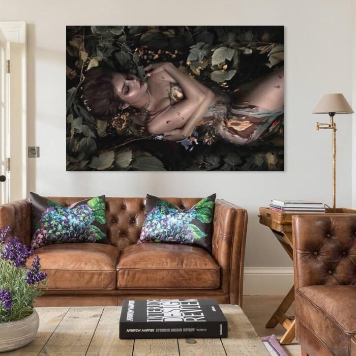Fine Art Aesthetics Sexy Nude Woman in Leaves Erotic Art Mature Wall Art Canvas Wall Art Prints for Wall Decor Room Decor Bedroom Decor Gifts 12x18inch(30x45cm) Unframe-style - Image 3