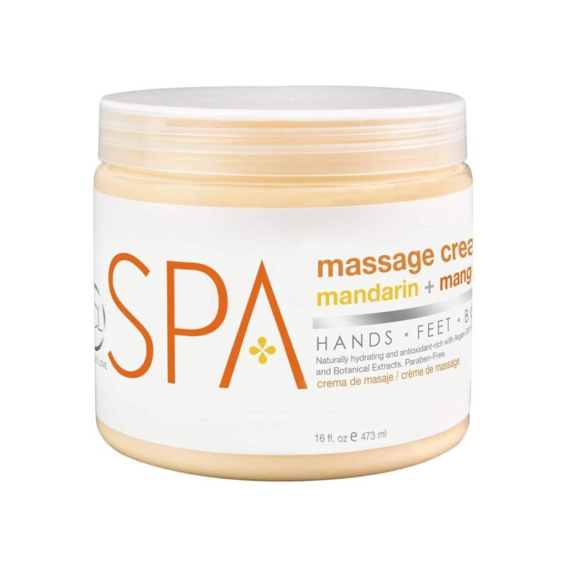 BCL SPA Massage Cream organic Mandarin + Mango body lotion with shea butter, aloe vera, peppermint, argan and jojoba oils, body cream to invigorate, hydrate and soften the skin. Home/Pro use 16 fl oz