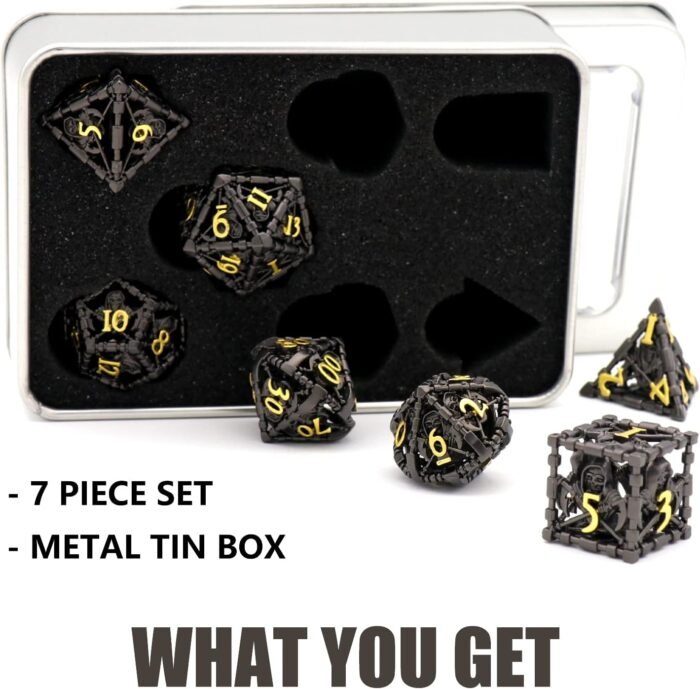 DND Dice, Dungeons and Dragons Dice Metal Polyhedral Dice Set Role Playing D&D Dice HNCCESG Hollow Grim Reaper Gaming for RPG Table Game (Black) - Image 4
