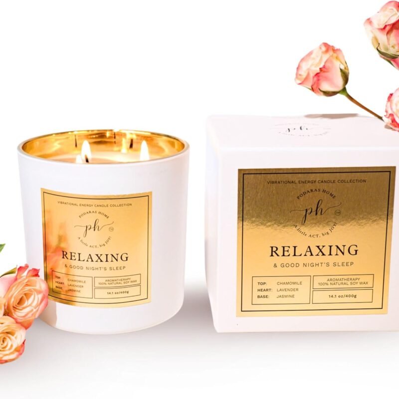 Luxury Candle for Relaxing & Good Night’s Sleep, Manifesting Vibrational Energy Candle, 100% Essential Oil, Soy Wax, 400g, 60 hrs of Burn time