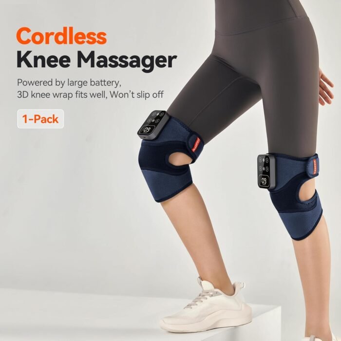 Cordless Knee Massager with Heat Vibration for Pain Relief MAXwarm 4.0[2025 Upgraded] - Electric Heated Knee Brace with 5 Heat Levels and 3 Massage Mode, Gifts for Men Women(Blue, 1-Pack) - Image 3